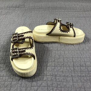 Pinokino Sandals Women 8.5 Tan Brown Raffia Platform Slides Espadrille Beach